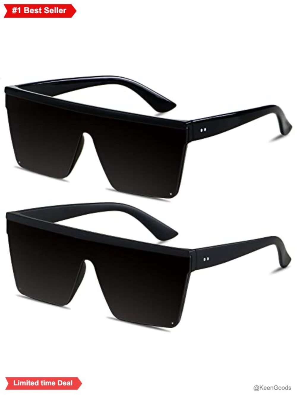 Oversized Square Flat Top Sunglasses UV400 Shield Rimless Plastic Frame